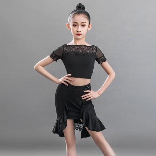 2021 New Latin Dance Costumes For Girls Short Sleeve Tops Dance Skirts Suit Latin Performance Costumes Latin Dance Dress DQS6810