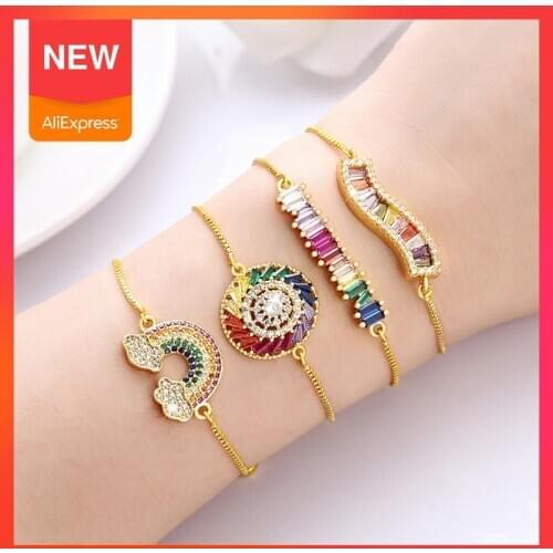 Womens cz rainbow gold bracelets bangles devils eye bracelet zircons colorful rainbow bracelet femme jewelry accessories gift