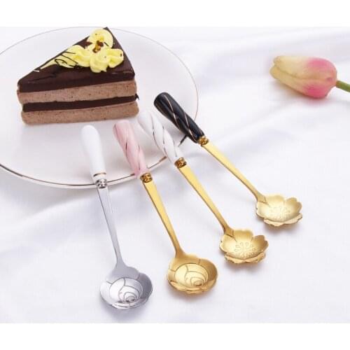 1PC Stainless Steel Spoon Flower Shape Strring Spoon Ice Cream Coffee Tea Spoon For Dessert Home Dinnerware Kitchen Accessories