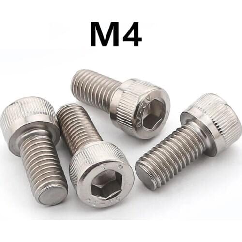 100pcs/lot GB70.1 M4x5/6/8/10/12/14/16/18/20/22/25/28/30/32/35/40/45/50mm DIN912 304 Stainless steel hex socket cap screw