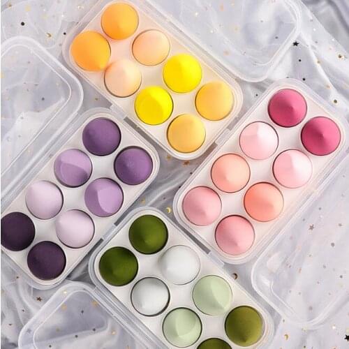 20Set/Lot 8Pcs/Set Color Egg Holder Box Drop Air Cushion Cosmetic Puff Wet Dry BB Powder Puff Gourd Makeup Accessory HA2397