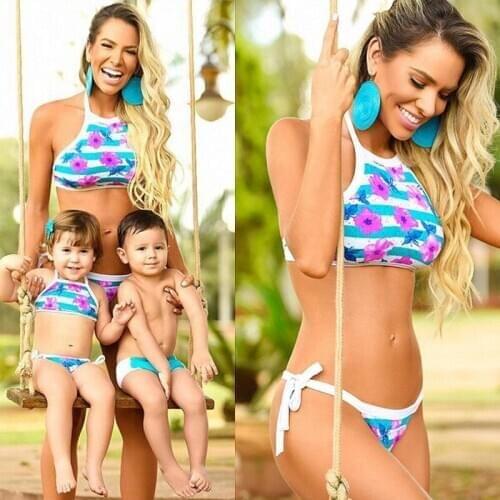 2018 Family Match Mother Daughter Son Bikini Set Swimsuit Floral Swimwear Women Girl Boy Kids Swimwear Beachwear Bathing Suit