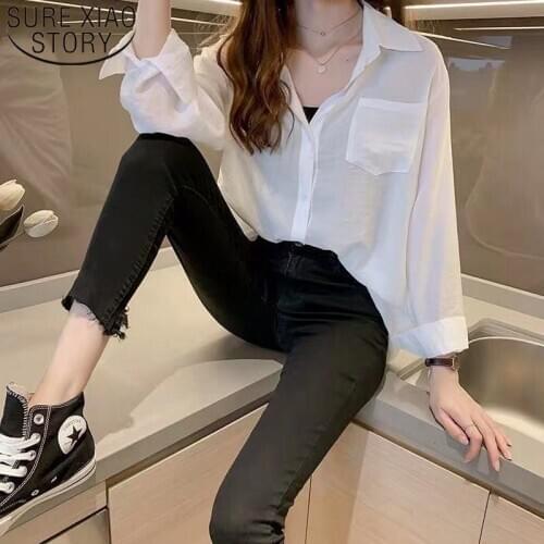 2021 4XL Plus Size Women Tops and Blouse Long Sleeve Solid White Elegant Women Shirts Women Clothing Blusa Mujer De Moda 8895 50