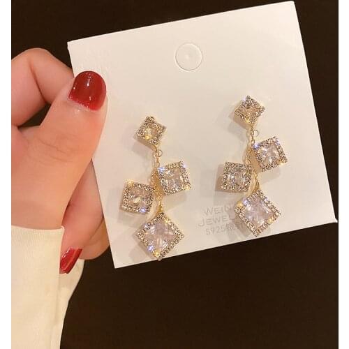 2021 Trendy Korean Design Creative Cube Geometric Earring for Women Top Quality Crystal Zircon Earrings Birthday Gift Pendant