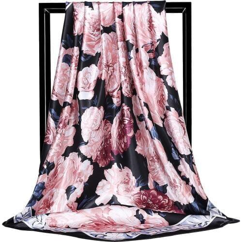 2020 elegant celebrity plant peony flower silk scarves fashion new womens headscarf 90cm large square scarf Muslim headscarf