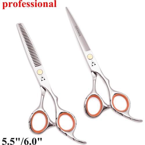5.5 6.0 Professional Hairdressing Scissors Thinning Hair Scissors Cutting Barber Hair Shears Japanese 440C Scissors Set 1009