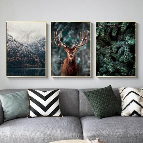 Diy 5D Diamond Painting Nordic Fog Forest Deer Animal Full Square/Round Drill mosaic Drill Wall Embroidery Mountain Lake