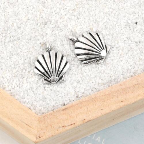 40Pcs Silver Color Summer Shell Charms Nautical Beach Pendant Making Jewelry Diy Handmade Accessories 17X14mm A2053