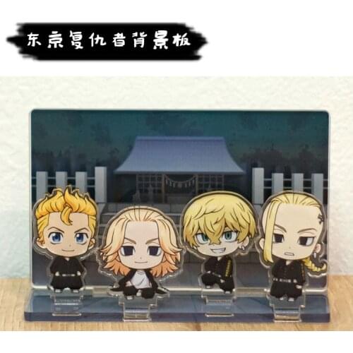 Anime Tokyo Revengers Sano Manjiro Hanagaki Takemichi Q Version Acrylic Stand Figure Model With Background Plate Desktop Toy