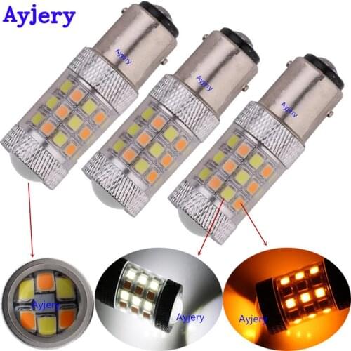 AYJERY 2X 1157 BAY15D White/Amber Switchback S25 42smd 2835 auto drl light dual color T25 3157 7443 LED Turn led Signal