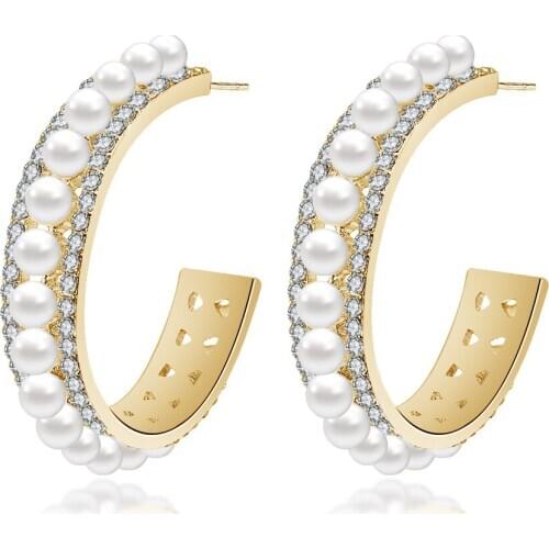 Big Circle Pearl Earrings Exaggeration Earrings Women Personality Cubic Zirconia Circuit Eearrings