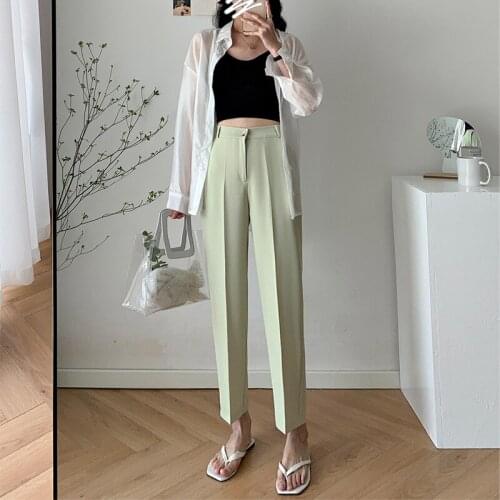 Spring and Summer Fashion Solid Color High Waist Womens Trousers Casual Business Loose Retro Trousers Office Womens Clothing