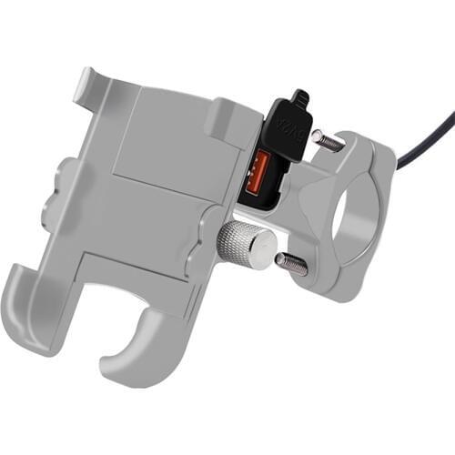 Motorcycle Mobile Phone Handlebar Bracket Grey Holder Aluminum Alloy 2A LED USB Quick Charger for 4-6 inch Phone