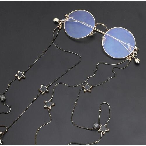 Punk Glasses Chain Sunglasses Lanyard Strap Necklace Eyeglass Handmake Black Crystal Star Double Layer Chain Cord
