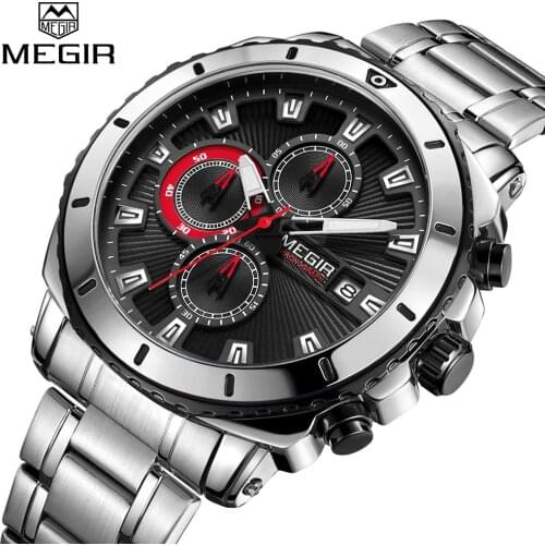 Top Luxury Brand MEGIR Men Sports Chronograph Quartz Watch Military Watches Clock Men Relogio Masculino Business Wristwatches