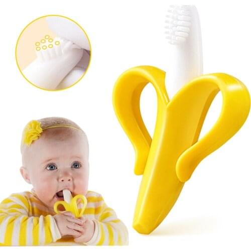 Baby Safe BPA Free Teether Toys Toddle Banana Training Toothbrush Silicone Chew Dental Care Toothbrush Nursing Beads Baby Gift