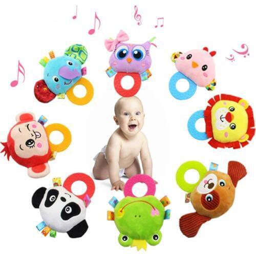 Infant Musical Soft Plush Monkey Panda Lion Dog Baby Rattles Hand Hanging Bed Stroller Teether Rattle Mobiles Baby Toys Teether
