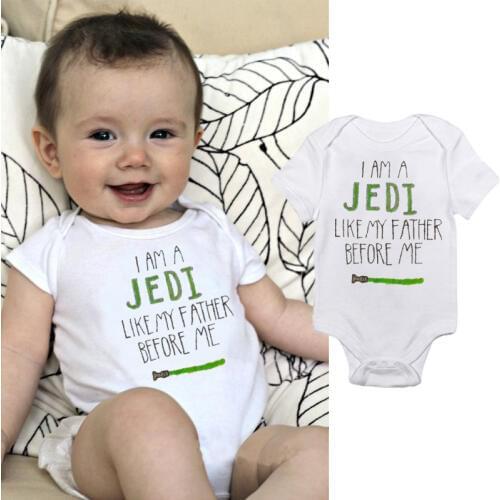DERMSPE New Newborn Baby Boys Girls Short Sleeve Letter Print I Am A Jedi Like My Father Before Me Romper Baby Clothes