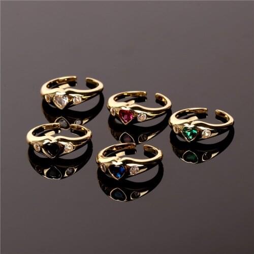 EYIKA Delicate Gold Plated Multicolor Heart Cubic Zirconia Open Rings Girlfriend Gift Fashion Crystal Cocktail Party Jewelry