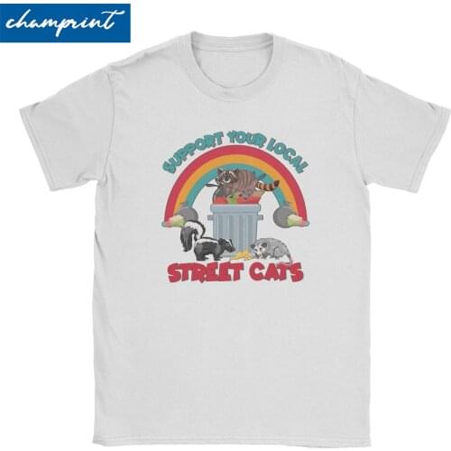 Vintage Support Your Local Street Cats T-Shirt Men Womens Cotton T Shirt Skunk Raccoon Possum Animal Lover Tee Shirt Party Tops
