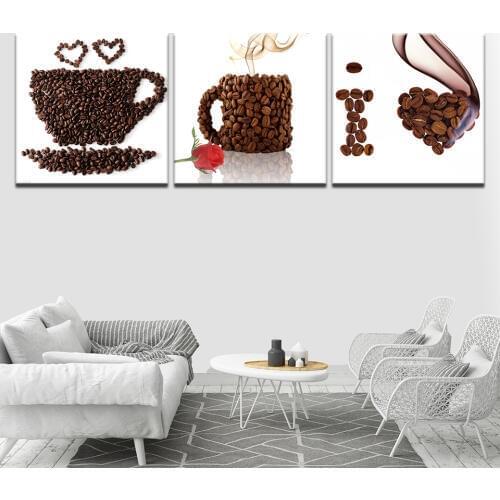 HD Canvas Print Wall Art Coffee Painting Pictures Beans Mugs 3 panel wall Poster Nordic Canvas painting Living Room Home Decor