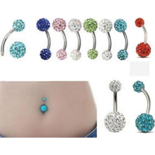 Full Gem CZ GEM Belly Button Ring Fashion Women Body Belly Bar Piercing Navel Jewellry 14G 316L Surgical Steel Bar