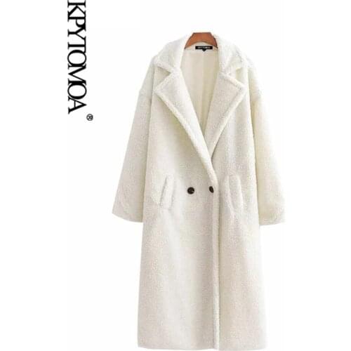 Vintage Stylish Thick Warm Faux Fur Teddy Jacket Coat Women 2020 Fashion Long Sleeve Pockets Winter Female Outerwear Chic Tops