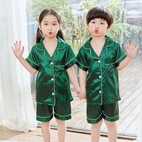 3 5 7 9 10 Y Summer Boy Satin Pajamas for Baby Girl Sleepwear Suit Silk Pyjama Kids Nightwear Pajama Teen Boy Short Clothing Set