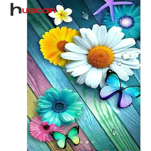 Huacan Full Square Diamond Painting Flower 5D DIY Diamond Embroidery Mosaic Kit Cross Stitch Daisy Home Decor