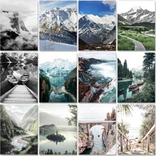 PhotoCustom Paint By Numbers Scenery Oil Painting By Numbers On Canvas 40x50cm Frameless DIY Landscape Home Decor Draw Number