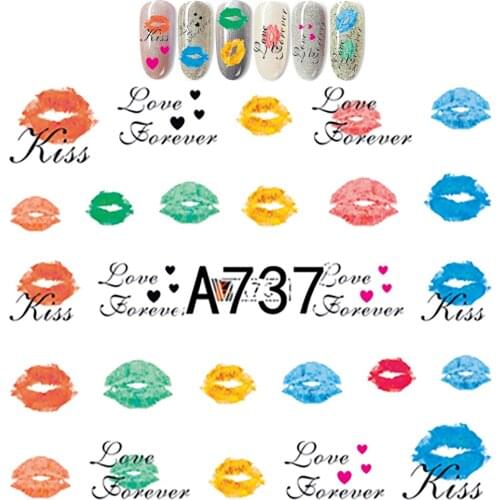 Nail Stickers Cartoon Rose Transfer Nails Rhinestone Sticker Lips Cute Stickers Feather Type Nail Decals Lipstick Stickers