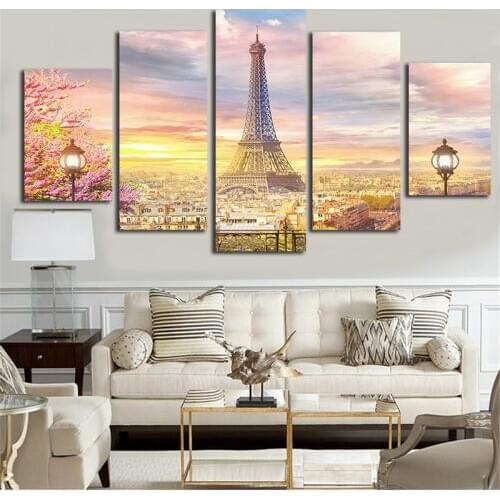 5 Pcs The Eiffel Tower Wall Pictures For Living Room Modular Paintings Wall Art Home Decor Cuadros Poster Cuadros (No Frame)