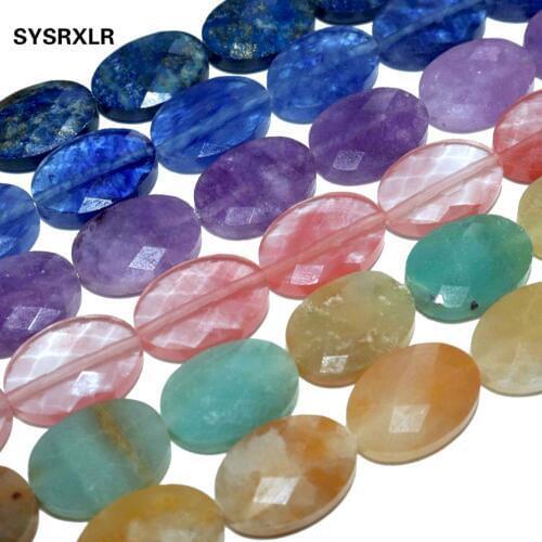 Natural Faceted Amazonite Lapis lazuli Pearls Oval Shape Stone Beads For Jewelry Making Charm DIY Necklace Ear Studs Accessories
