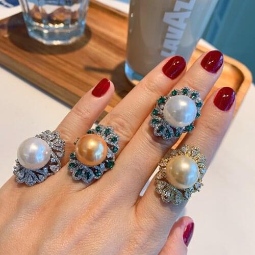 QTT New Arrival Beautiful Pearl Ring Gold Silver Color Ladies Wedding Ring For Women Fashion Jewelry Accessories Party Gift