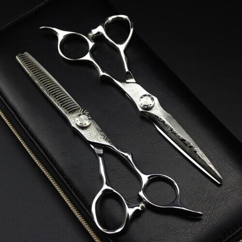 Professional 6 inch Damascus steel hair scissors haircut scissor thinning barber makas cutting shears tools hairdresser scissors