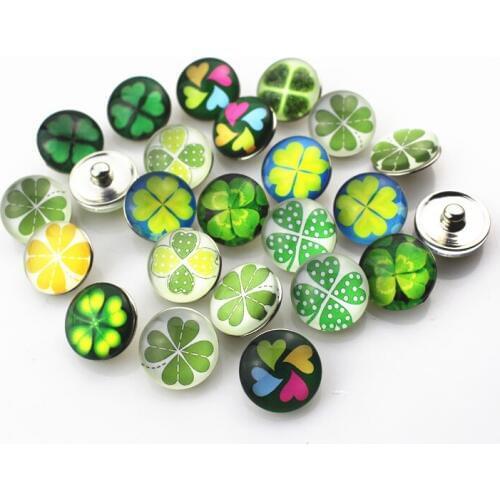 Wholesale 10pcs/lot clover Snap Button pretty four-leaved clover Glass Snap Buttons Fit bangle 18mm DIY Snap Bracelet Jewelry
