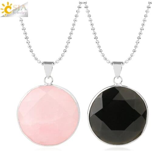 CSJA Round Multifaceted Natural Crystal Pendant Necklace 26mm Bead Quartz Simple Healing Fashion Jewelry for Women Men 2020 G629