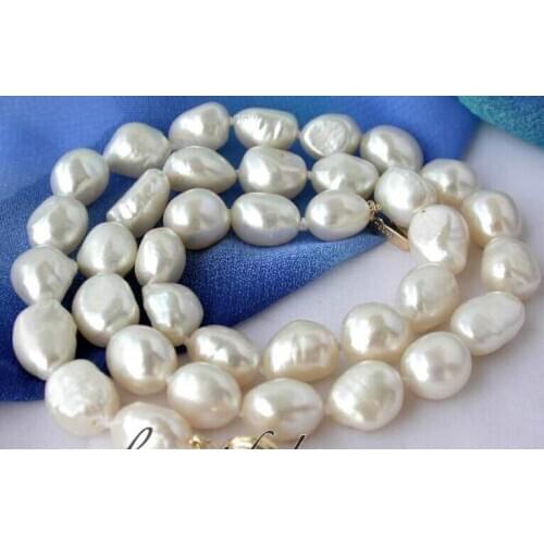 Free Shipping ***Hot sale >>17" 12mm white baroque freshwater pearl necklace