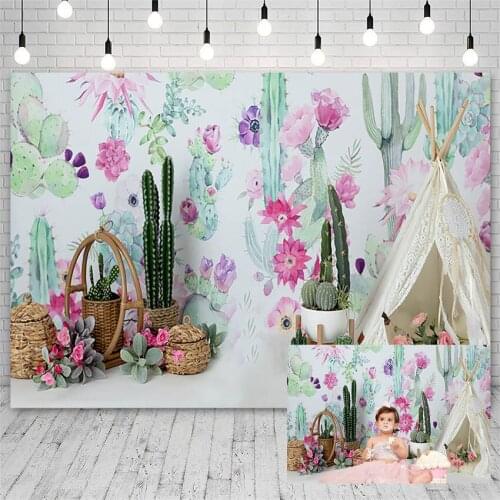 Avezano Birthday Party Photography Background Pink Flower Cactus Girl Cake Smash Backdrop Photo Studio Photocall Photozone Decor