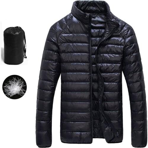 Autumn Winter Down Jacket Men Casual Stand Collar Ultra Light Parka Coat Portable Outwear Windproof White Duck Down Jacket 6XL