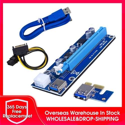 VER006C PCI-E Riser Card PCI Express PCIE 1X to 16X Extender Adapter USB 3.0 Cable SATA 15Pin to 6Pin Power for Mining Miner
