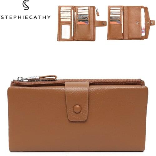SC Luxury Genuine Leather Women Long Wallet Functional Card Holders Clutch Female Large Capacity Cowhide Money Bag Phone Purses