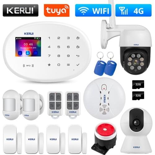 KERUI 4G GSM WIFI Tuya Smart Home Alarm system Kit Wireless Alarm Security System IP Camera Control Autodial Siren Sensor Kit