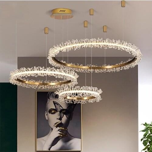Modern LED Crystal Chandelier Living Room Kitchen Loft Interior Golden Round LED Tri-color Dimming Light Home Decoration Light