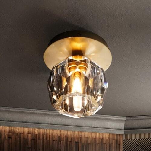 Modern Ceiling Lights Copper Entrance Small Ceiling Light Crystal Lampshade G9 Ceiling Lamp for Living Room Bedroom Lighting