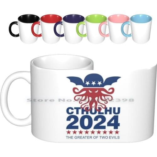 Vote Cthulhu 2024 Ceramic Mugs Coffee Cups Milk Tea Mug Cthulhu Horror Monster Mythos Tentacles Octopus Hp Geek Cool H P Funny