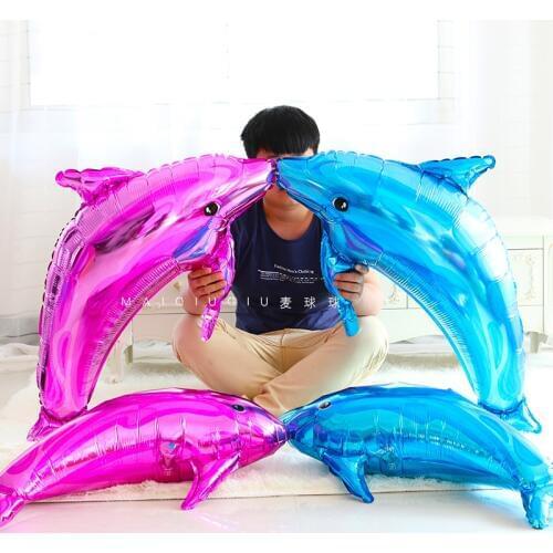 3 size) Blue Large Dolphin Shaped Cute Aluminum Film Hydrogen Balloon Birthday Party Wedding Decoration Balloon Baby Toys Gift