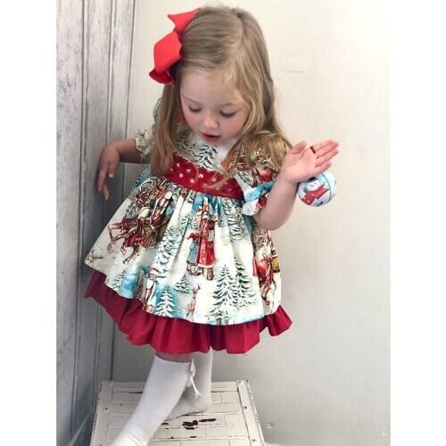 2-6T Christmas Toddler Kid Baby Girl Floral Clothing Xmas Ruffles Santa Claus Party Princess Dress Elegant Cute Outfits