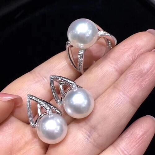 Fine Jewelry 18K White Gold Natural Ocean White Pearl 10-12mm Females Jewelry Sets for Women FIne Jewelry Sets