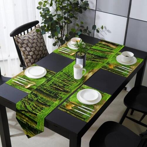 Green Forest Table Runner Table Mats Cover For Home Wedding Banquet Festival Party Catering Hotel Table Decoration